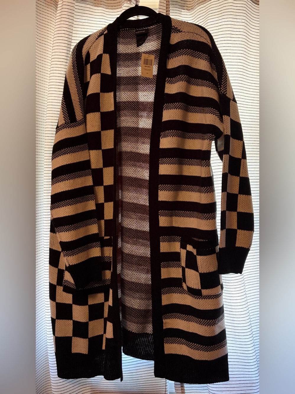 Social Collision-Black and White Striped Open Cardigan